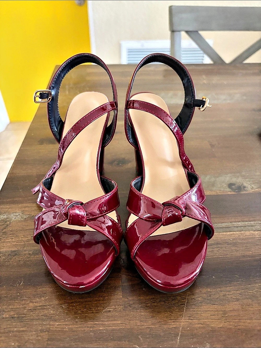 Patent Bow Heels in Red